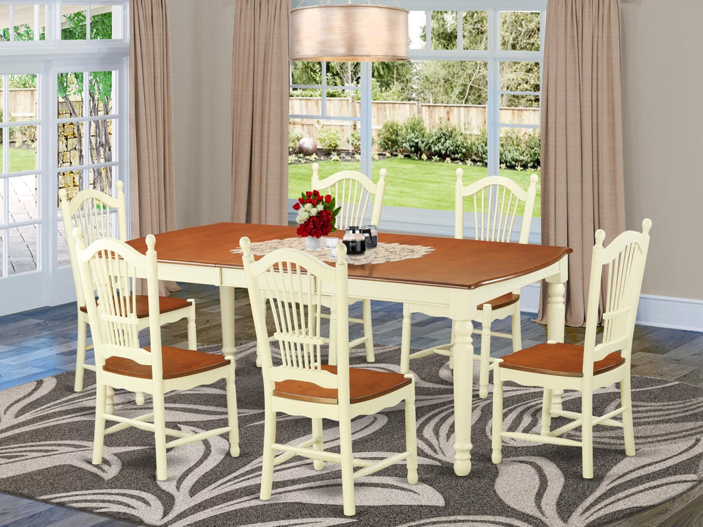 East West Furniture DOVE7-WHI-W 7 Piece Dining Room Furniture Set Consist of a Rectangle Kitchen Table with Butterfly Leaf and 6 Dining Chairs, 42x78 Inch, Buttermilk & Cherry