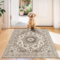 TOPRUUG Beige Washable Entry Rug - 3x3 Area Rugs for Kitchen Bedroom Bedside Bathroom Entryway Non Slip with Rubber Backing Low 