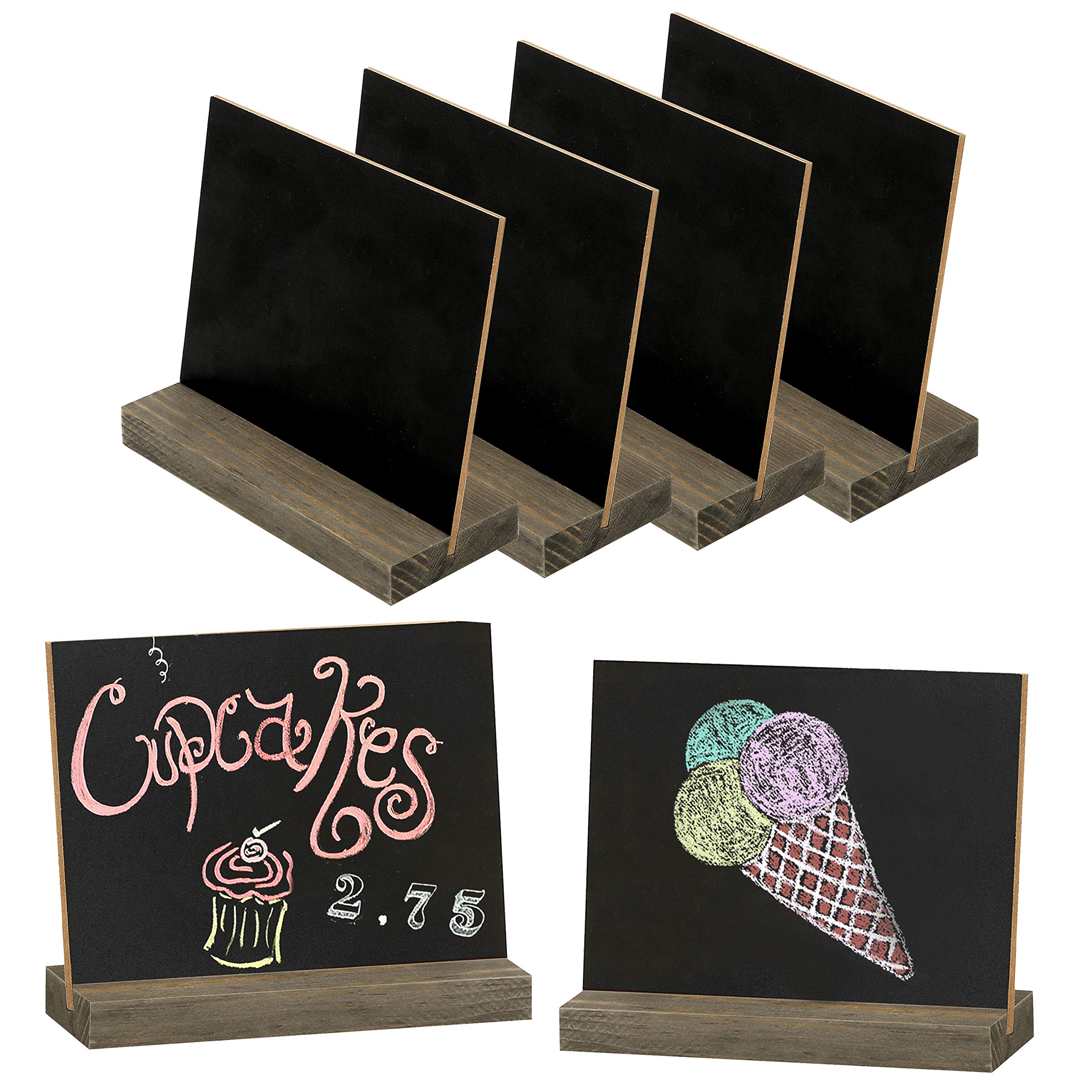 MyGift 5 x 6 Place Card Chalkboard Sign with Rustic Brown Wood Base Stand for Wedding, Food Buffet Label, Table Numbers, Message