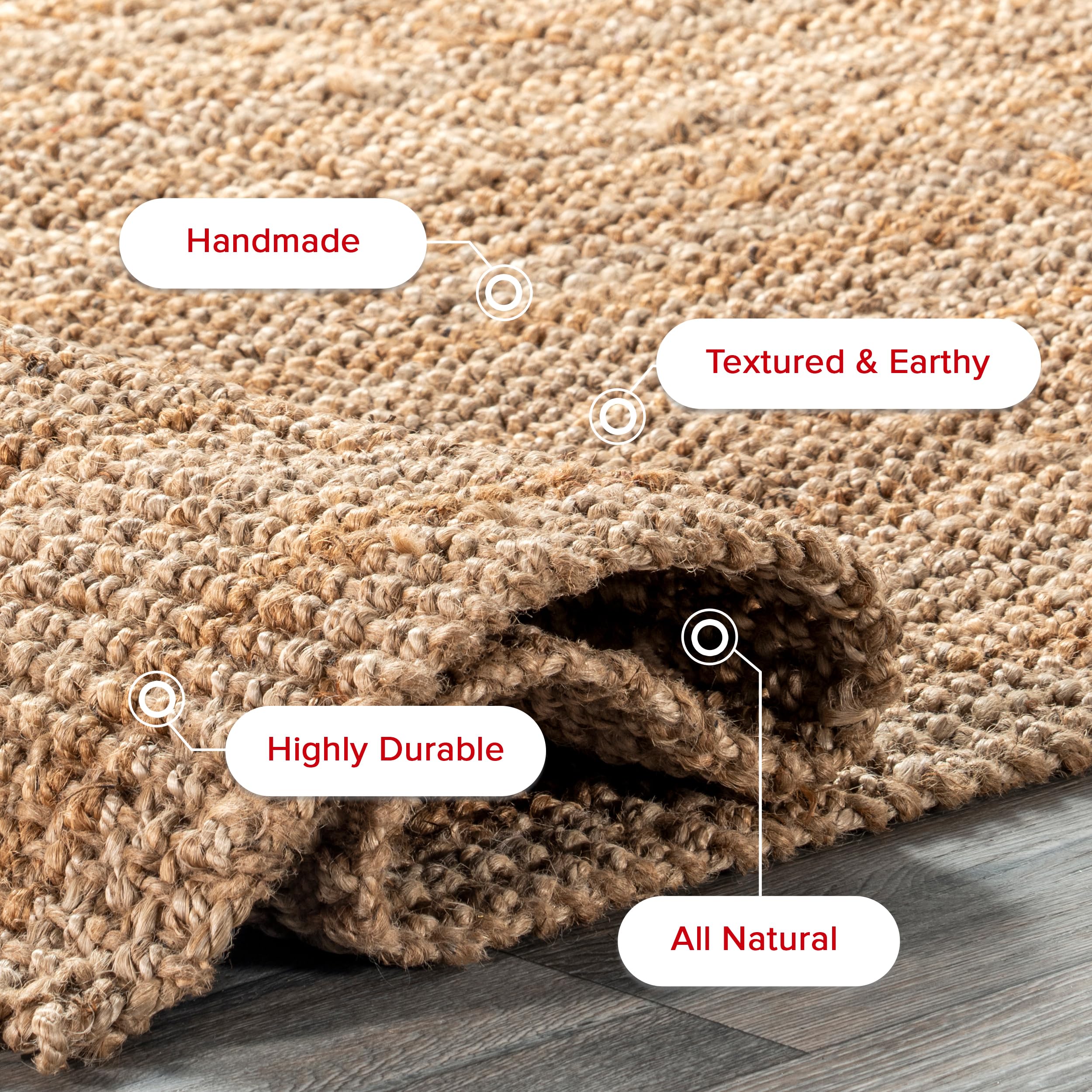 Nuloom Ashli Solid Farmhouse Jute Runner Rug, 2' 6'' X 6', Natural