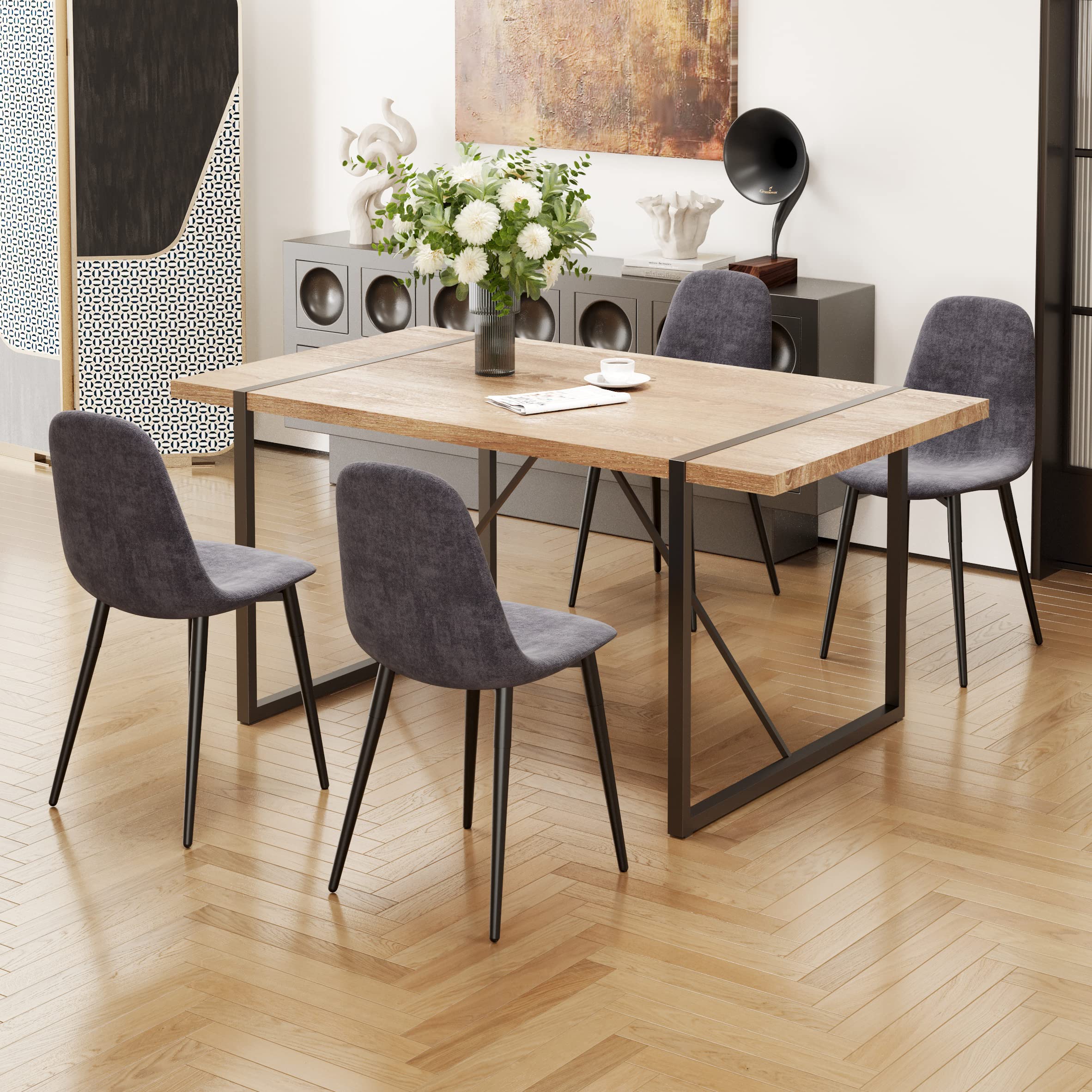 Muuoky Dining Table Set For 4, Modern 55' Wood Dining Table Set,Kitchen Table And Chairs Set Of 4,Ideal For Kitchen Dining Room