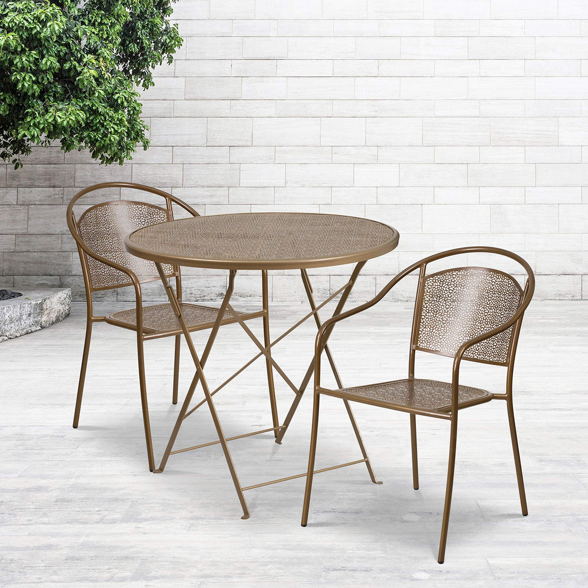 Flash Furniture Commercial Grade 30" Round Sky Blue Indoor-Outdoor Steel Folding Patio Table Set with 2 Round Back Chairs