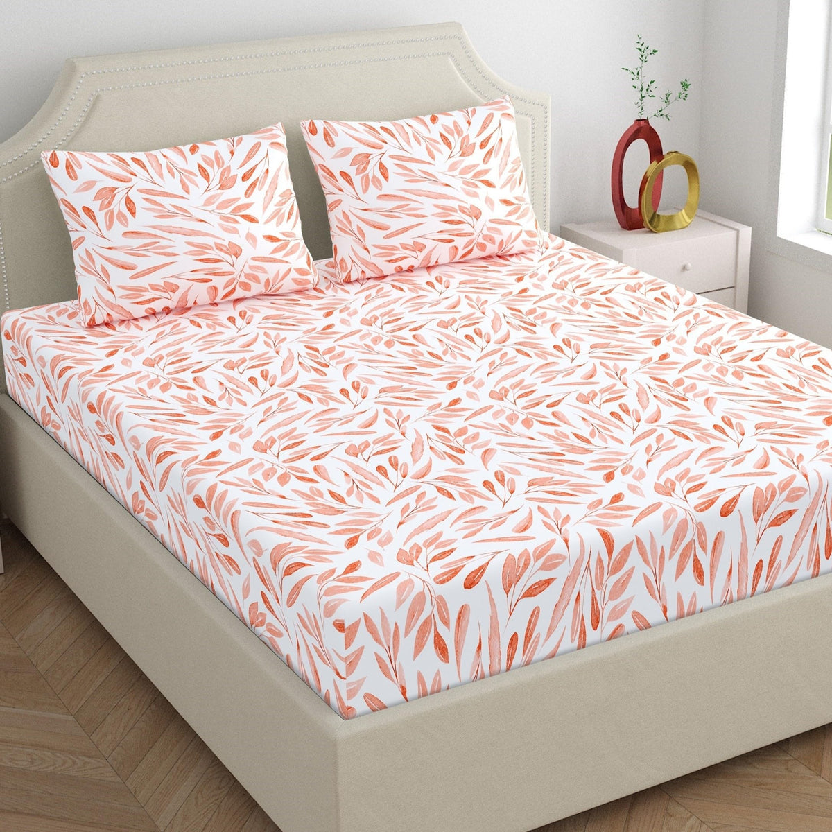 Dreamscape 100% Cotton King Bedsheet with 2 Pillow Covers  (Size 108 x 108 inches, 140 TC, Colour  Peach: Salmon Rose)