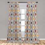 Ambesonne Boho Curtains, Chevrons Strips And Dots With Hearts Vintage Like Print, Window Treatments 2 Panel Set For Living Room