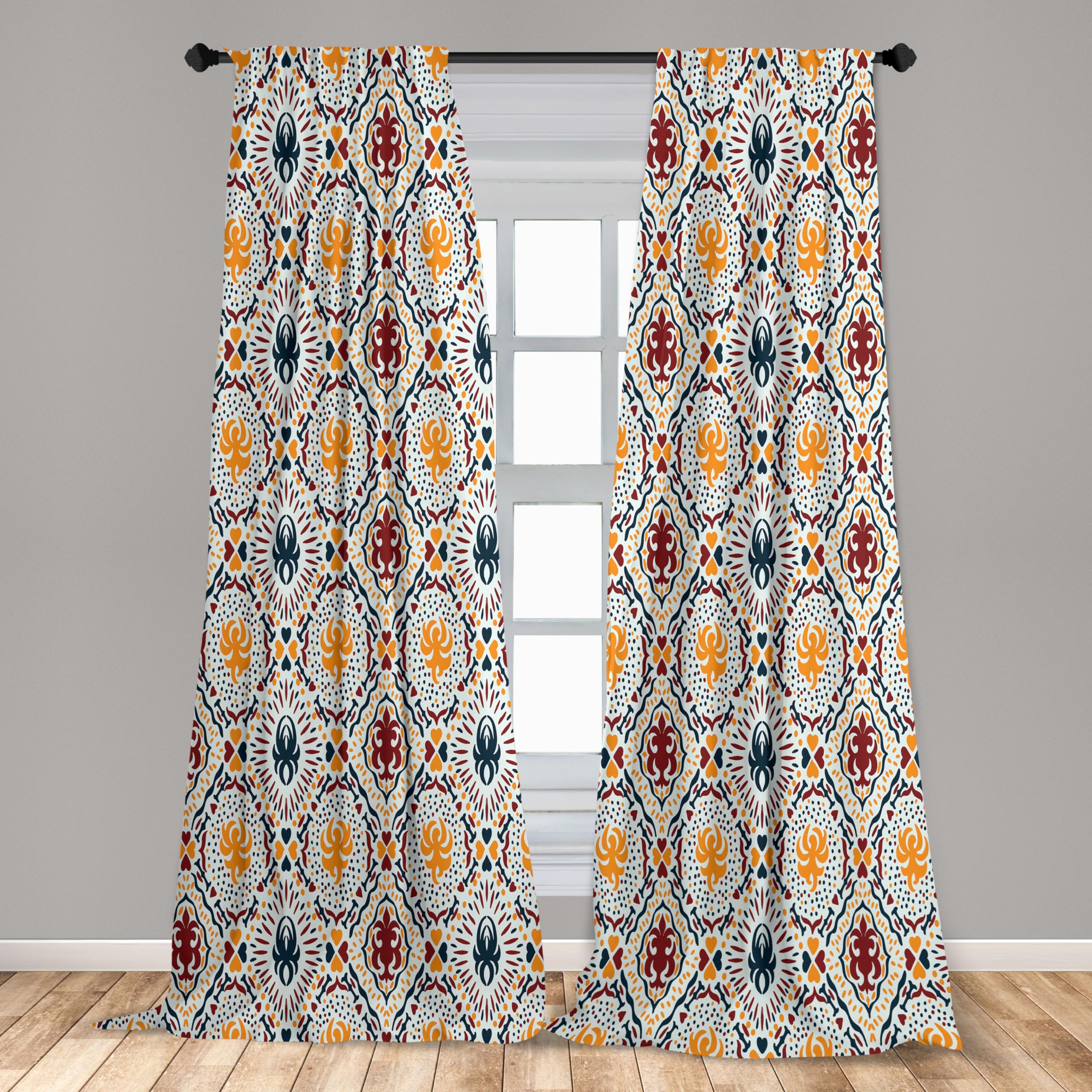 Ambesonne Boho Curtains, Chevrons Strips And Dots With Hearts Vintage Like Print, Window Treatments 2 Panel Set For Living Room