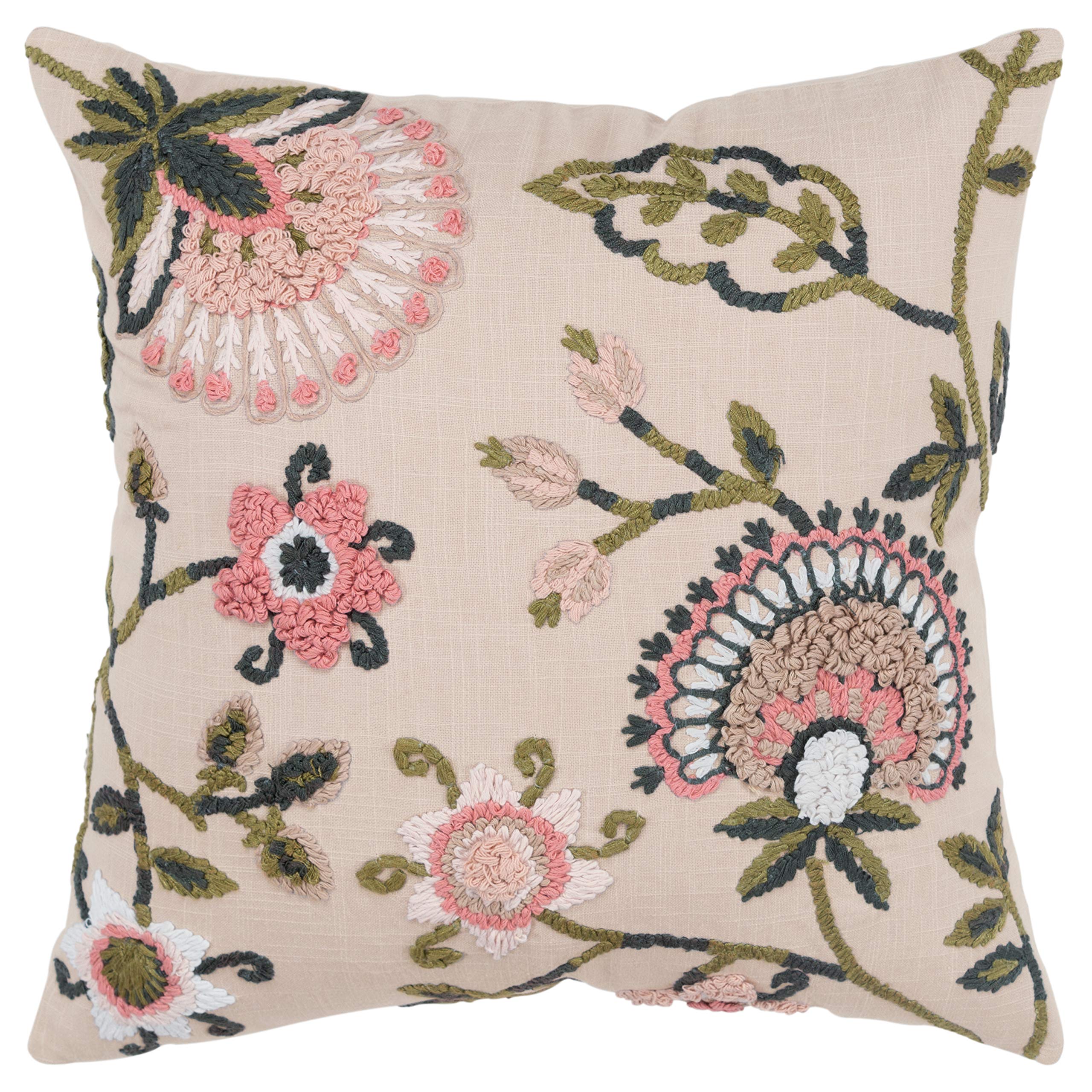 Rizzy Home Floral 20" x 20" Cotton Pillow Cover in Blush