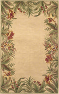 HomeRoots Wool 8'x10' Ivory Hand Tufted Bordered Tropical Plants Indoor Area Rug
