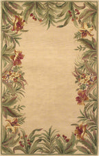 HomeRoots Wool 8'x10' Ivory Hand Tufted Bordered Tropical Plants Indoor Area Rug