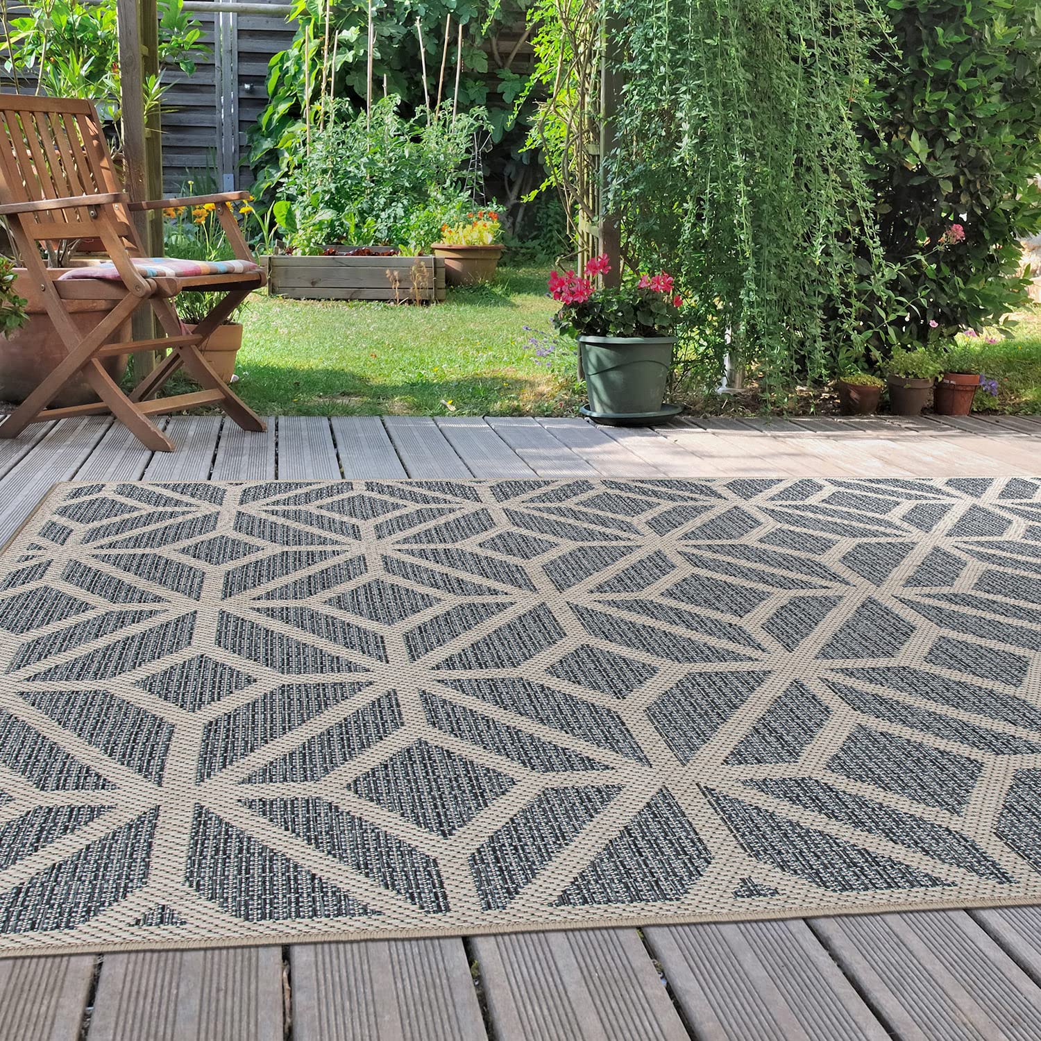 Rugshop Contemporary Geometric Design for Patio Rugs,Deck Rugs,Balcony Rugs Indoor/Outdoor Area Rug 5 x 7 Blue