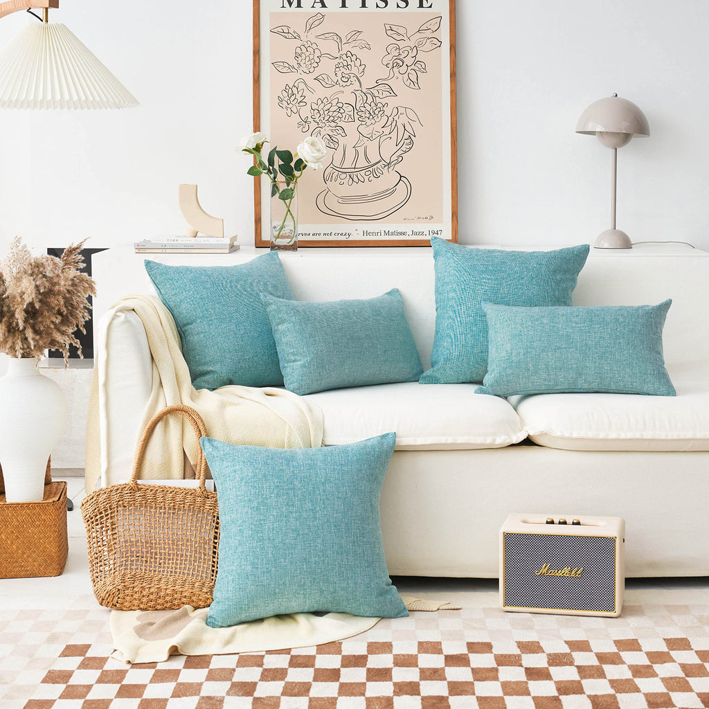 Home Brilliant Teal Decorative Pillow Covers Textured Burlap Linen Pillow Case Soft Euro Sham Covers For Sofa Couch Bed Living R