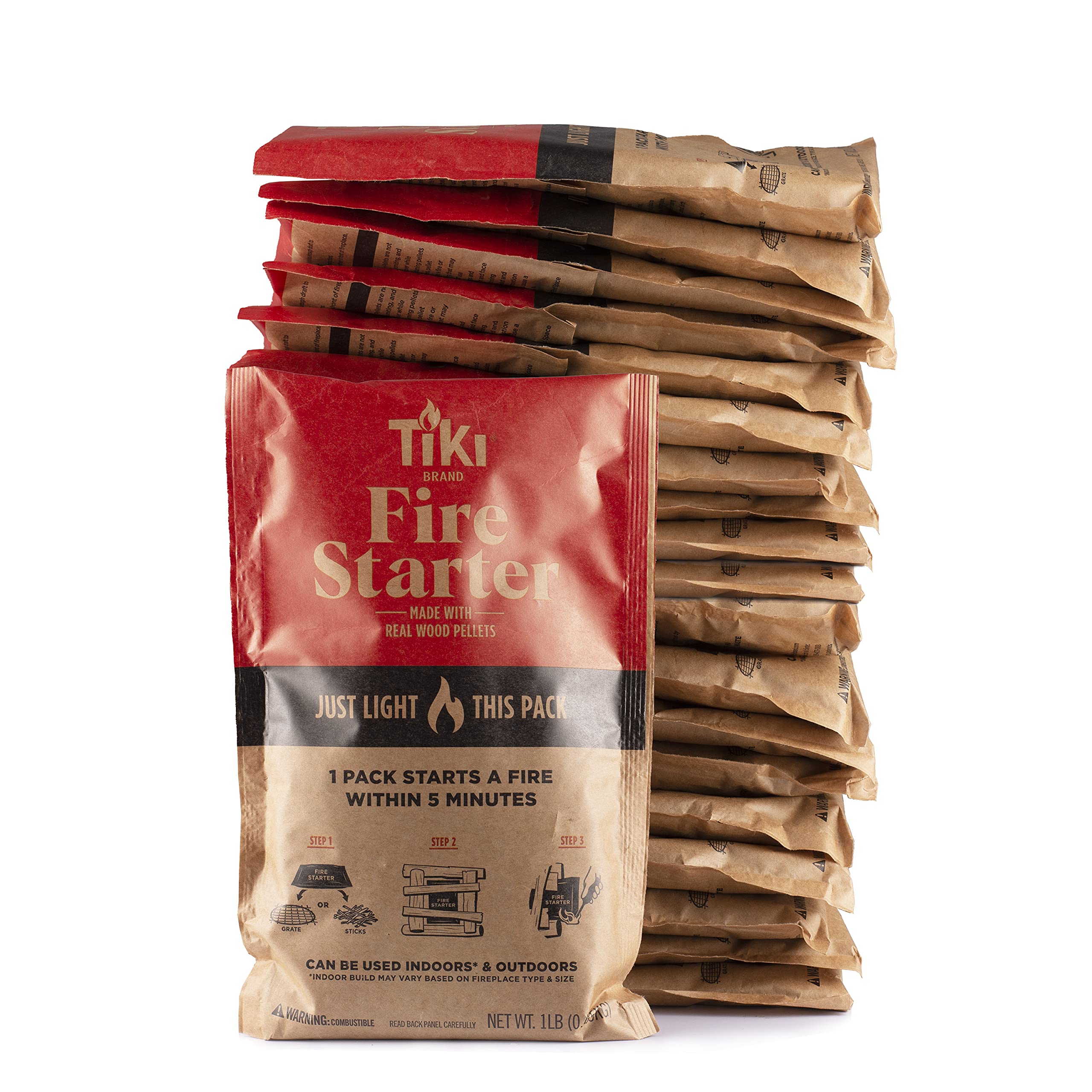 TIKI Fire Starter 20-Pack - Easy-to-Use Wood Pellet Fire Starters for Smokeless Outdoor Fire Pits & Indoor Fireplaces, Quick Lig