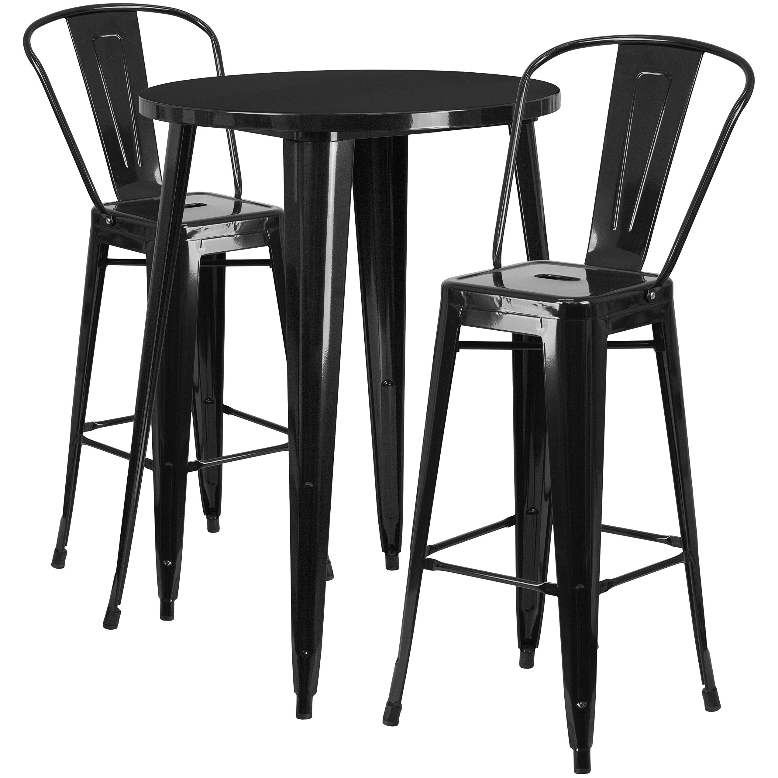 Flash Furniture Commercial Grade 30" Round Silver Metal Indoor-Outdoor Bar Table Set With 2 Cafe Stools