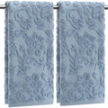 SmoothNovelty 2 Pcs Quality Floral Jacquard Hand Towels Set for Bathroom Blue Hand Towels 100% Cotton Absorbent Decorative Weave
