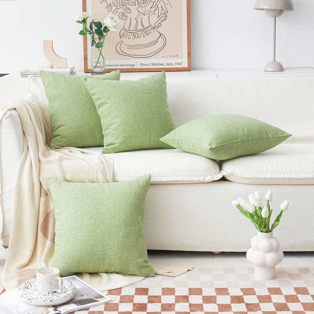 Home Brilliant 2 Pack Lined Linen Euro Sham Decorative Sage Throw Pillow Covers For Living Room, 22 Inch, 55Cm, Grass Green