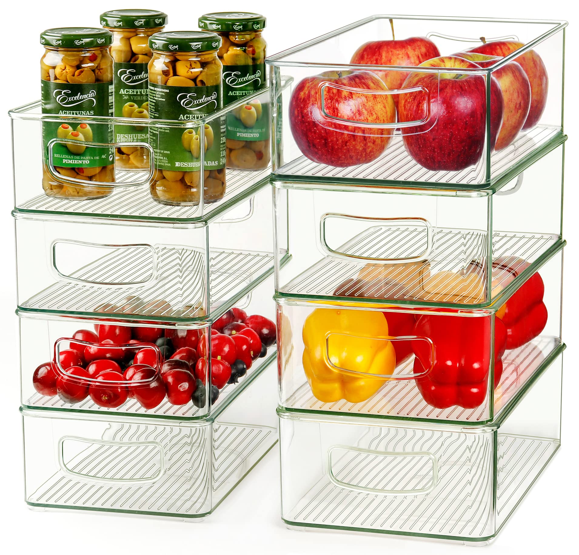 Hudgan Set Of 8 Stackable Organizer Bins, Straight Sides Plastic Storage Containers for Pantry Organization and Kitchen Storage 