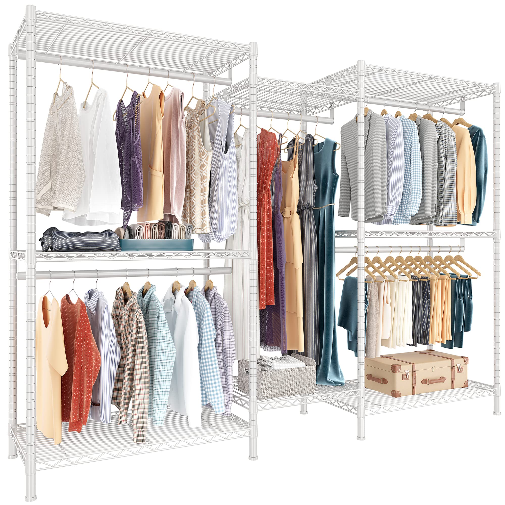 Raybee 77 White Clothing Rack, Heavy Duty Clothes Racks for Hanging Clothes Load 835LBS, Metal Clothing Rack Heavy Duty Garment 