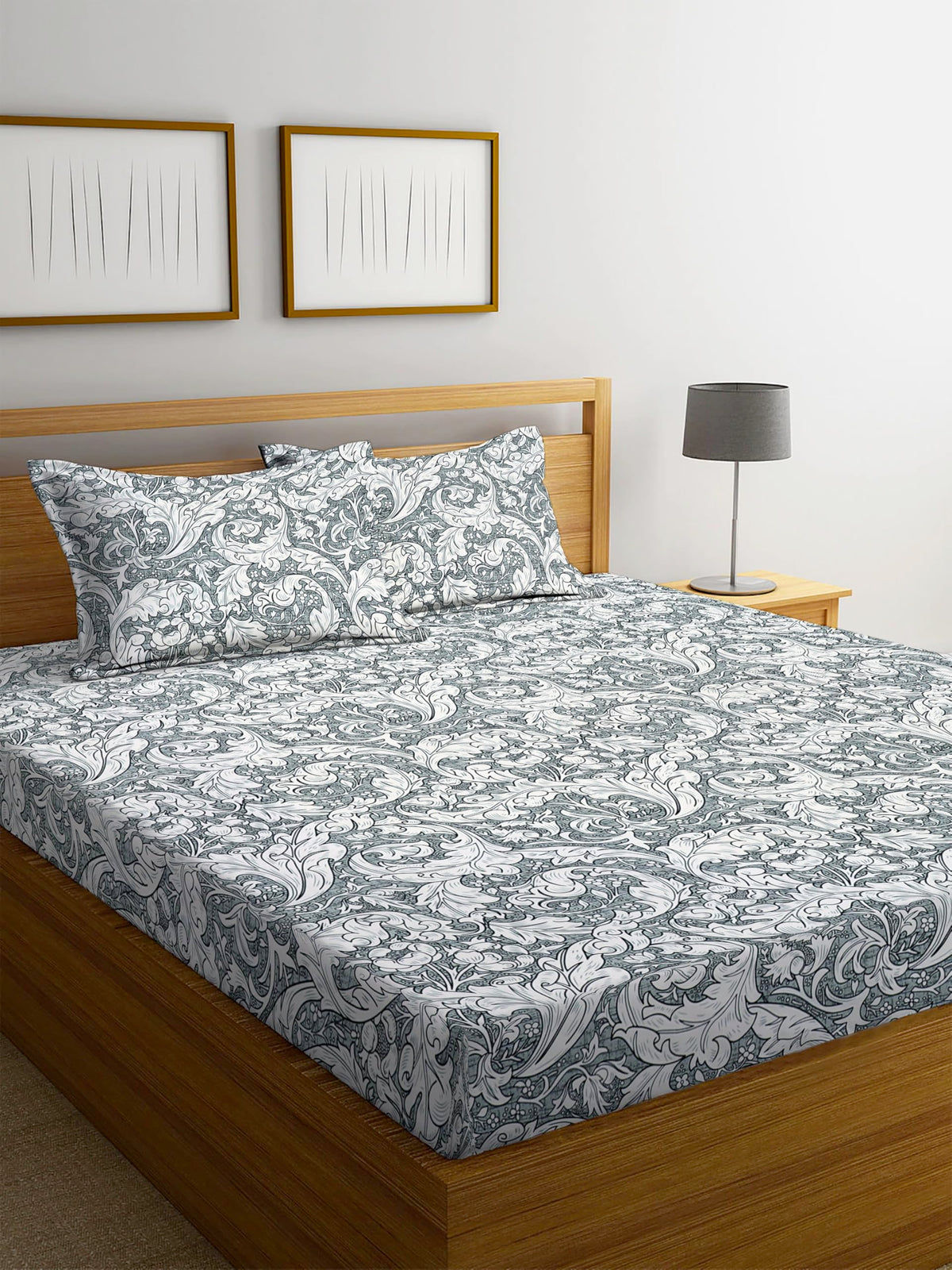 YMORIA Glace Cotton Super Soft Flat Double Bed Bedsheets with 2 Pillow Covers for Bed King Size (Size90 X 100 Inch) (Grey), 250