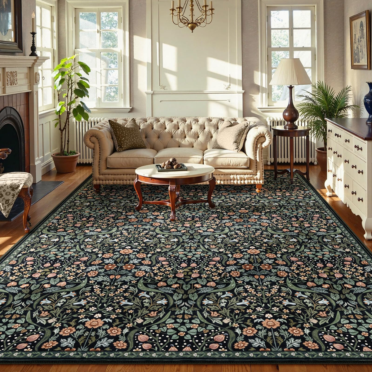 Moynesa Floral Washable 10x14 Rug, Boho Extra Large Living Room Area Rug, Botanical Dining Room Rugs for Under Table, Non Slip U