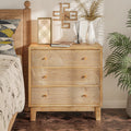 Cozayh 3-Drawer Farmhouse Dresser With Handicraft Wood Ring Motif, Fully Assembled Nightstand Wooden Finish For Boho, Mid-Century, Natural Wood, Rustic Style