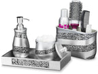 Creative Scents Silver Mosaic Qtip Holder - Decorative Cotton Ball Jar - Durable Resin Cotton Swab Dispenser - Beautiful Bathroo