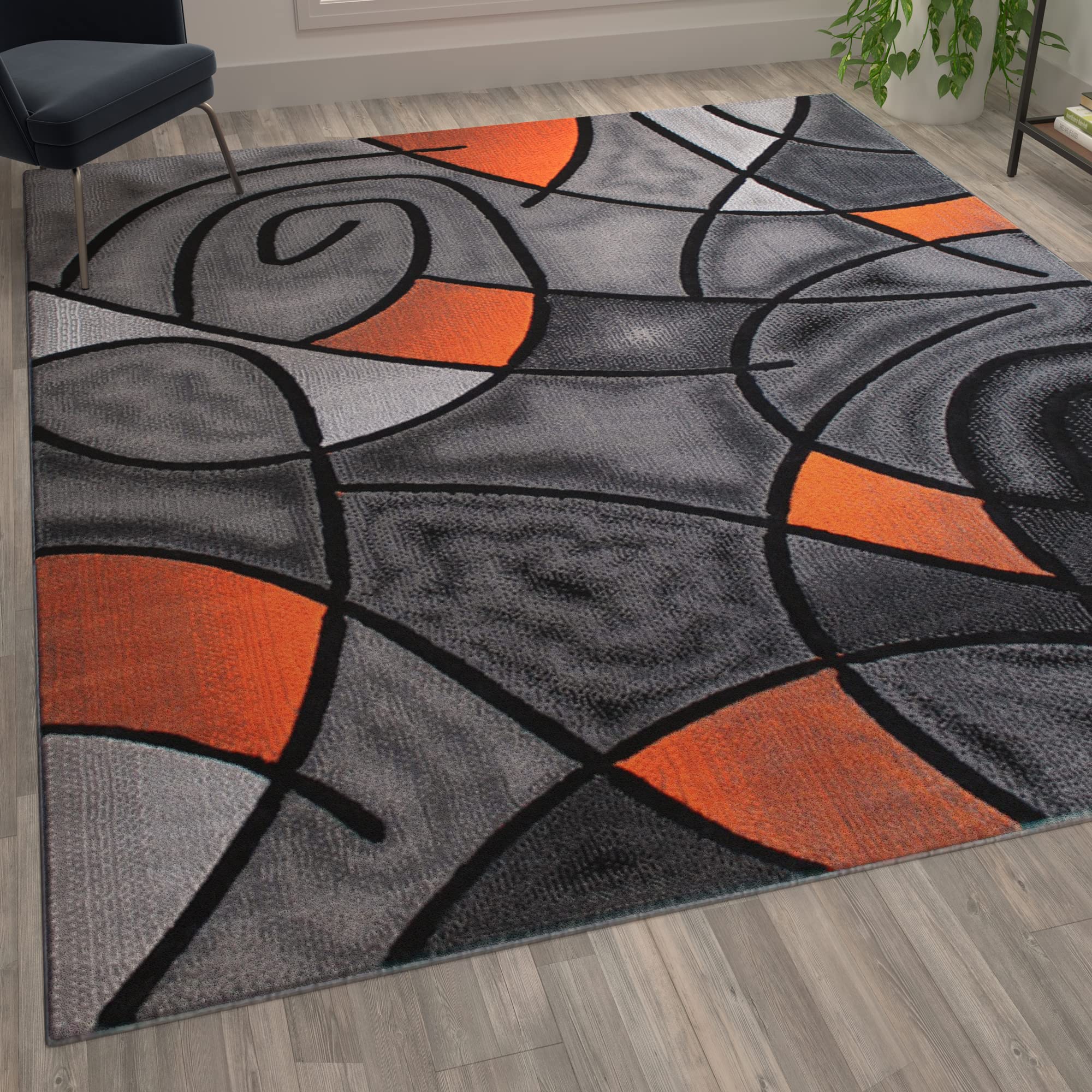 Flash Furniture Jubilee Collection Abstract Area Rug - Colorfast Orange Olefin Rug - 8' X 10' Area Rug - Jute Backing - Living Room, Bedroom, & Family Room