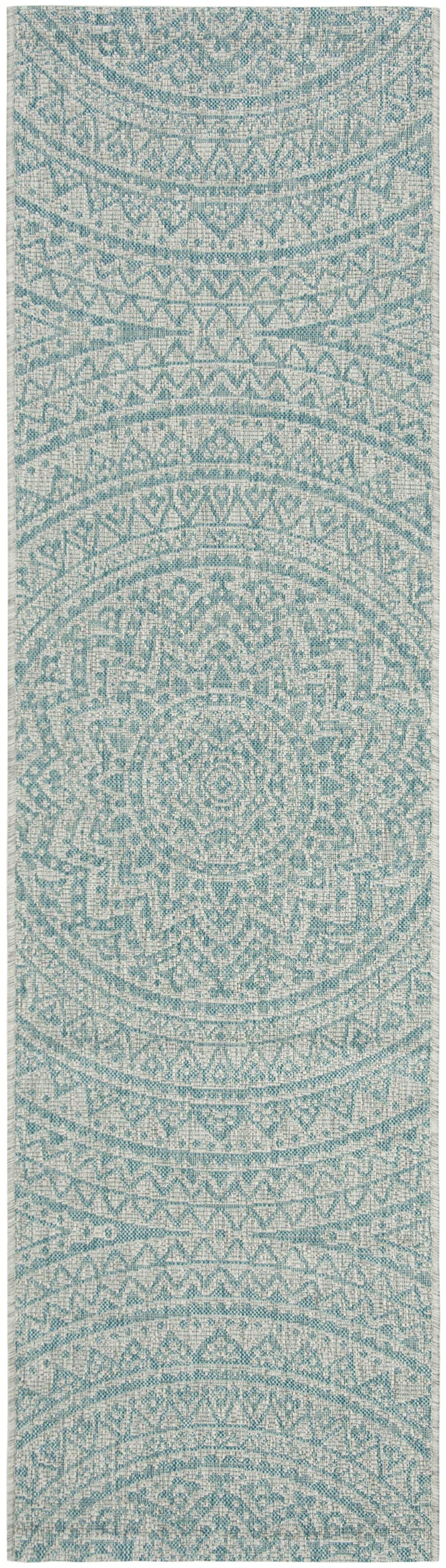Safavieh Courtyard Collection 2'3' X 12' Light Grey / Aqua Cy8734 Indoor/ Outdoor Waterproof Easy Cleaning Patio Backyard Mudroom Runner Rug