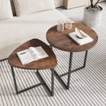 Hojinlinero Round Coffee Table Set Of 2 End Tables For Living Room,Black Small Coffee Table Living Room Table,Metal Frame & Wood,Sturdy And Easy Assembly,Stacking Side Tables Bedroom,Brown