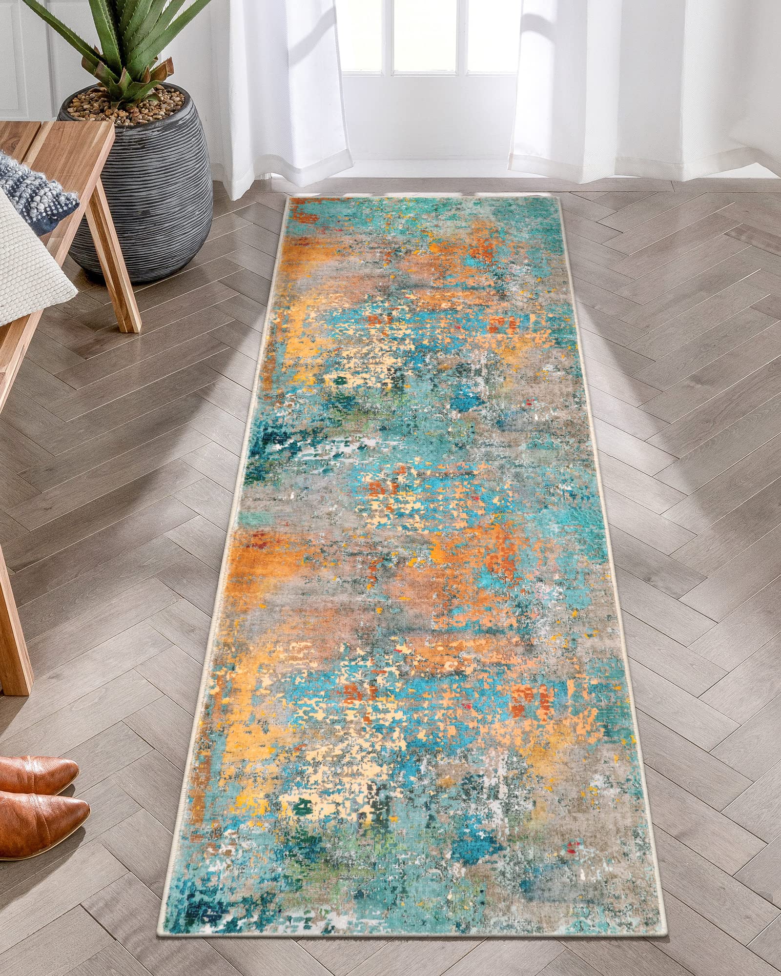 Lahome Modern Abstract Runner Rug - 2x6 Washable Hallway Rug Runner Soft Colorful Bedoom Carpet, Non-Slip Low Pile Contemporary 