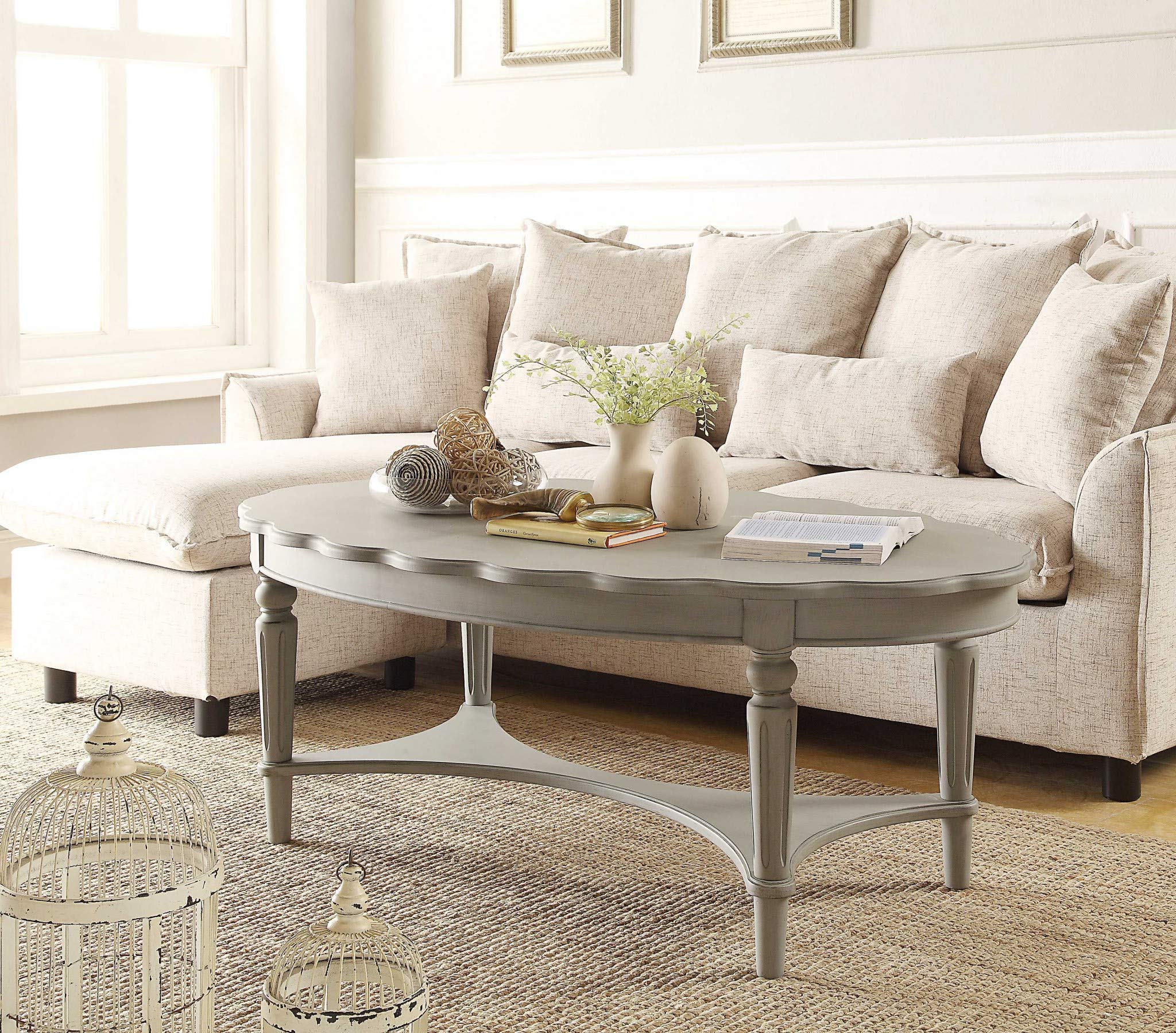 HomeRoots MDF, Solid Wood Leg 50 X 28 X 19 Antique White Coffee Table