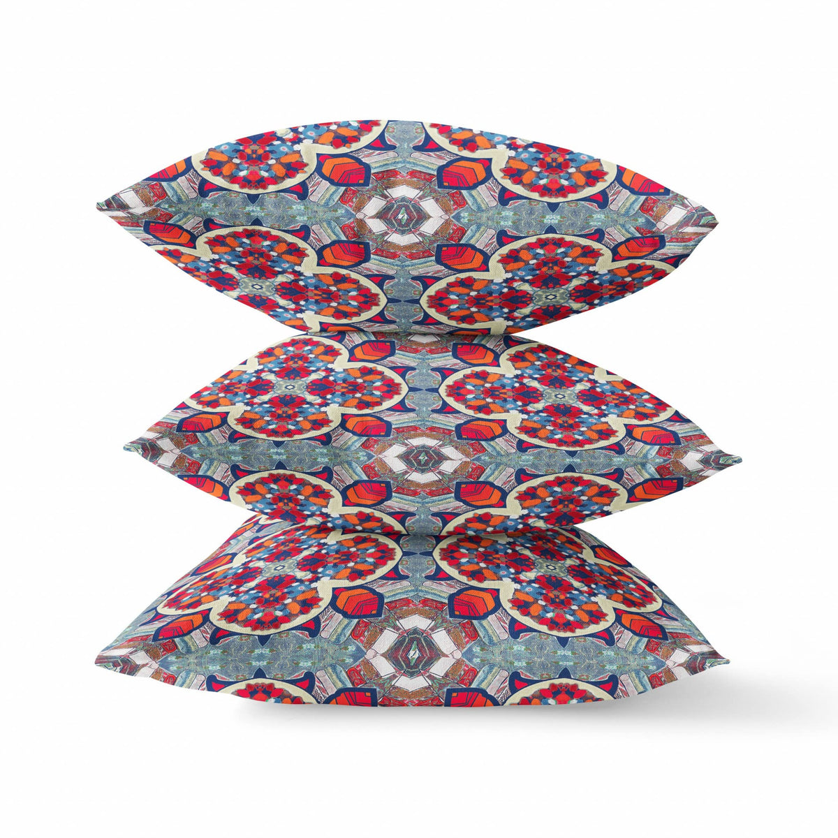 HomeRoots Red Orange Blue 20â€ Red Blue Cloverleaf Boho Zippered Suede Throw Pillow