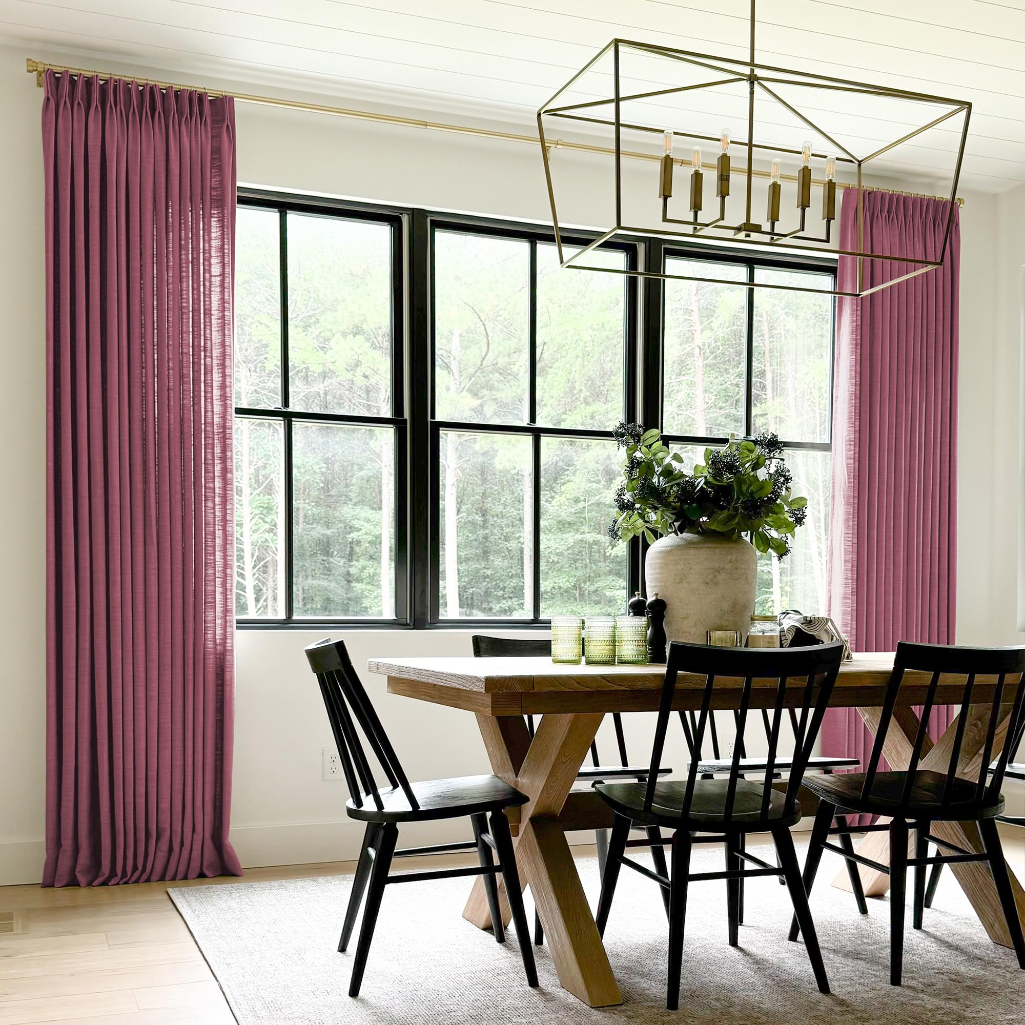 Twopages Double Layer Lined Curtain Burgundy Red Linen Blend Light Filtering Pinch Pleat Curtain For Kitchen, Room Darkening Win