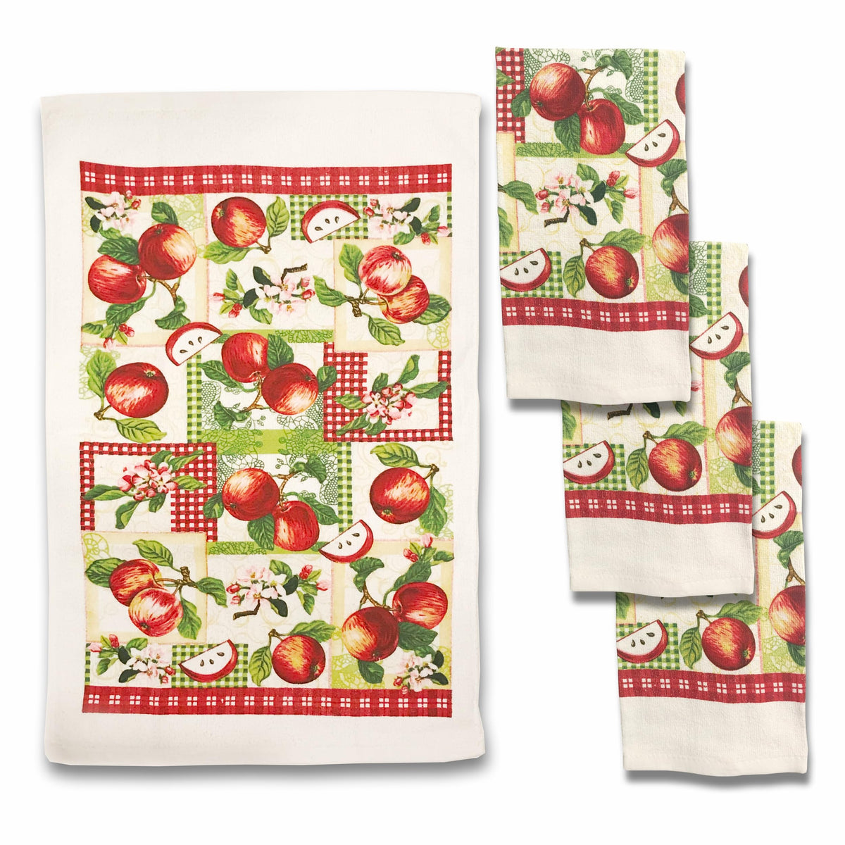 Lobyn Value Packs  4Pack Red Farm Apple Kitchen Towels, 15X25 Lightweight Cottonpoly Blend, Absorbent Dish Towels With Farmho