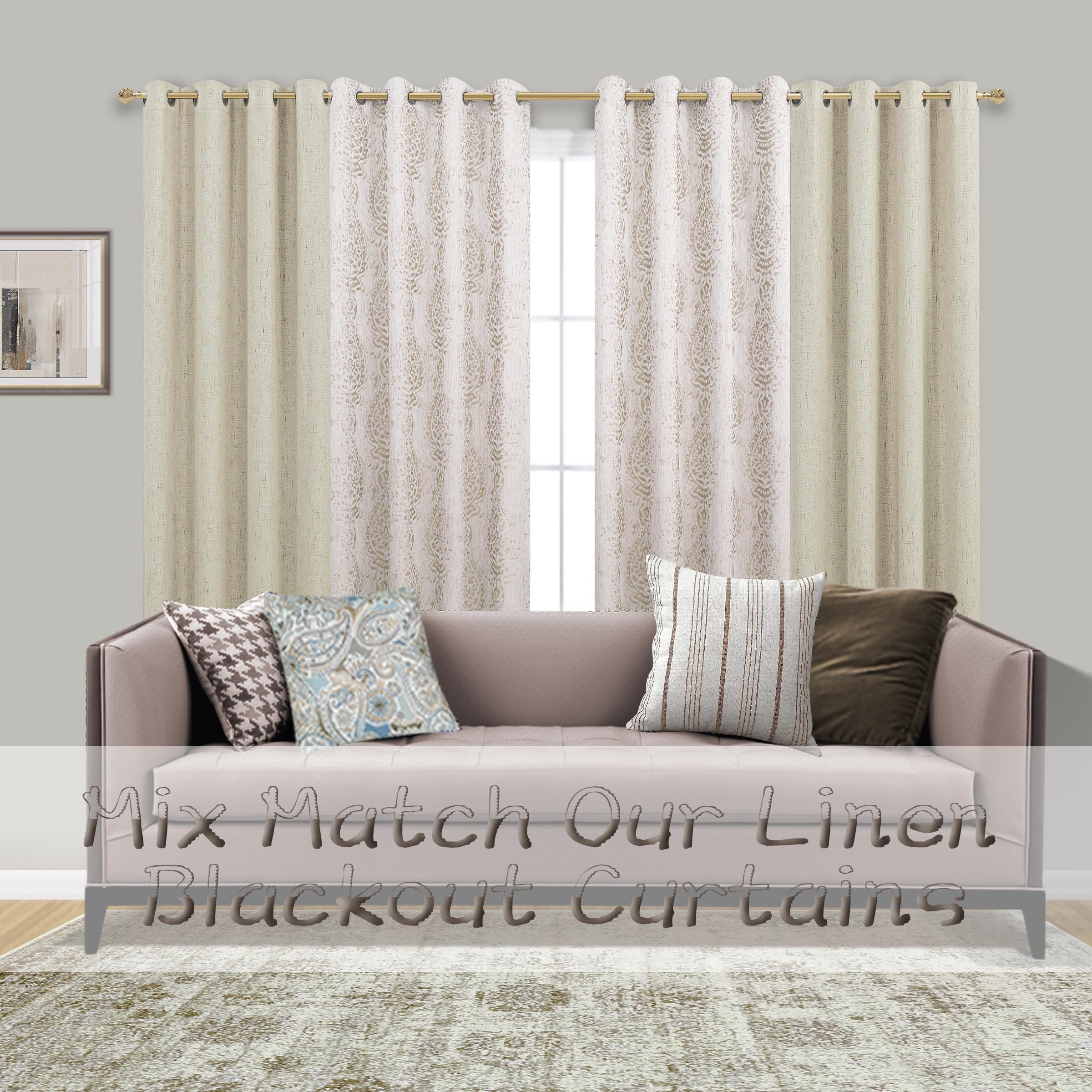 Mrs.Naturall Tan Paisley Curtains For Bedroom 96 Length 50% Blackout Boho Print Bas Relief Extra Long Tufted Curtains For Living Room,52X96 Inches Long
