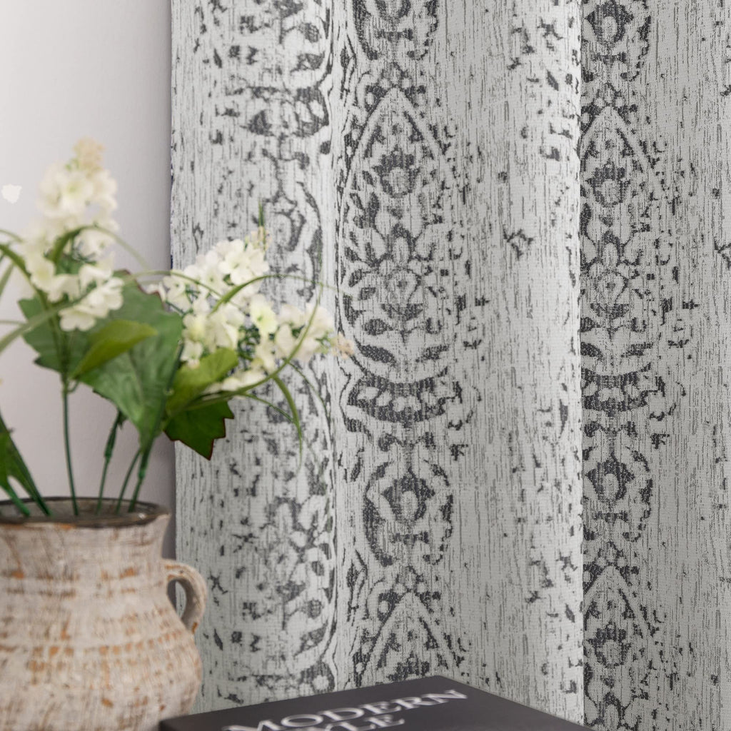 Mrs.Naturall Textured Curtains 96 Inches Long For Living Room Matching Area Rugs Set Grey Floral Pattern Floor Length European Embroidery Curtains For Bedroom Sliding Patio Door 2 Panels,Light Gray