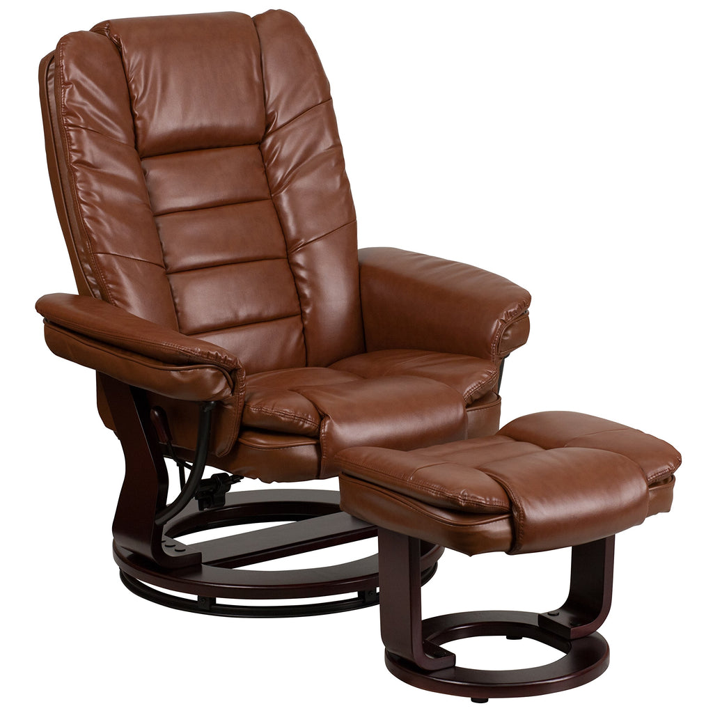 Flash Furniture Bali Contemporary Multi-Position Leathersoft Recliner Chair With Ottoman, 360-Degree Swivel Recliner Chair/Ottoman Set, Brown Vintage