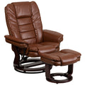 Flash Furniture Bali Contemporary Multi-Position Leathersoft Recliner Chair With Ottoman, 360-Degree Swivel Recliner Chair/Ottoman Set, Brown Vintage