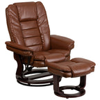 Flash Furniture Bali Contemporary Multi-Position Leathersoft Recliner Chair With Ottoman, 360-Degree Swivel Recliner Chair/Ottoman Set, Brown Vintage