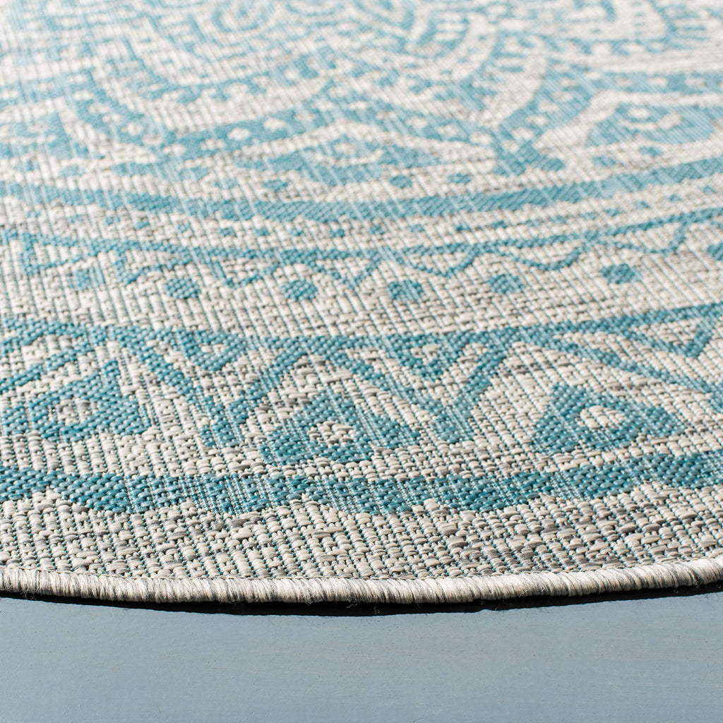 Safavieh Courtyard Collection 9' Round Light Grey / Aqua Cy8734 Indoor/ Outdoor Waterproof Easy Cleaning Patio Backyard Mudroom Area Rug