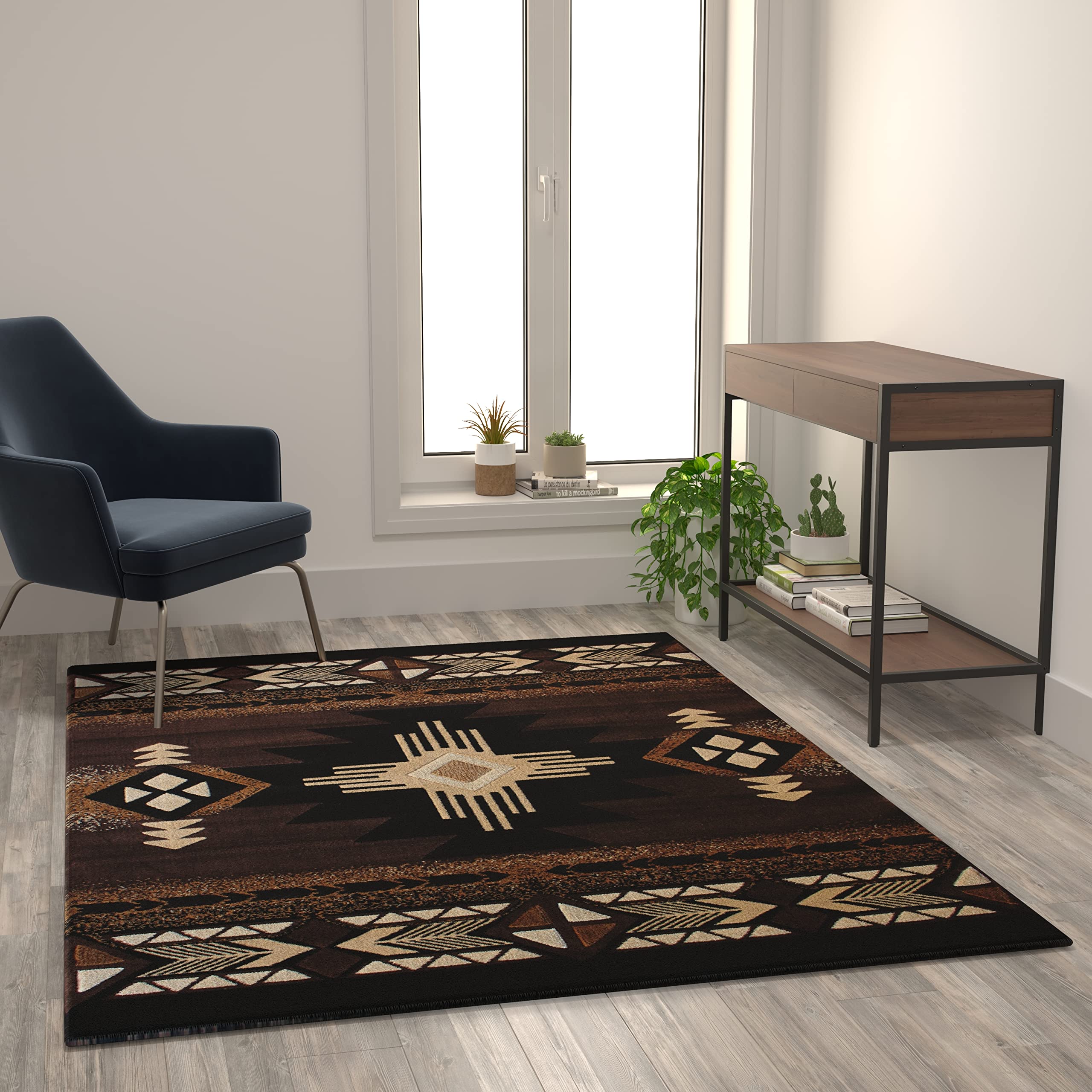 Flash Furniture Mohave Traditional Southwestern Style Area Rug - Rustic Chocolate Accent Rug - 5' X 7' - Olefin Fibers With Jute Backing