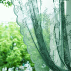 Deeprove Dark Emerald Green Lace Sheer Curtains 84 Inches Long 2 Panels Set, Hunter Florals Vintage Window Treatment Xmas Christ