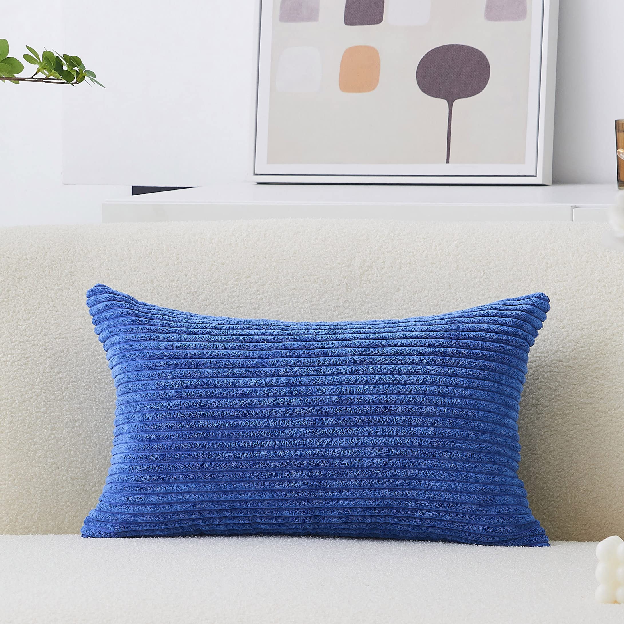 Home Brilliant Pillow Cover 12 X 20 Blue Decorative Pillows Plush Velvet Corduroy Striped Pillow Cases Pillow Cover For Chair Of