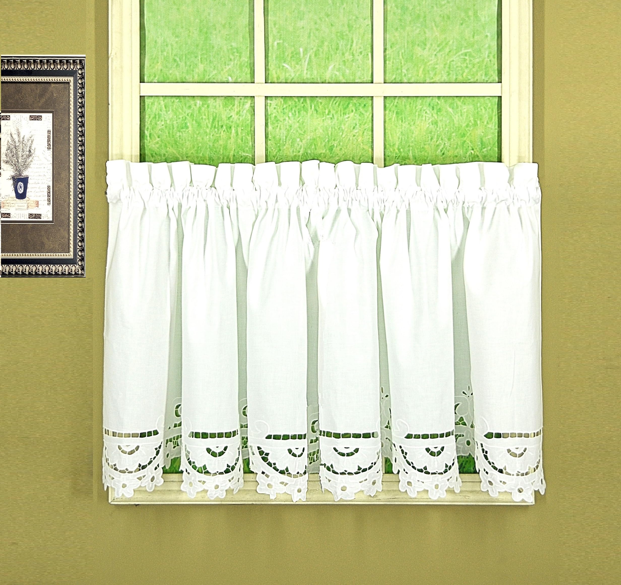 Today'S Curtain Imperial Classic Drawn Cutwork Window Tier, 24-Inch, White