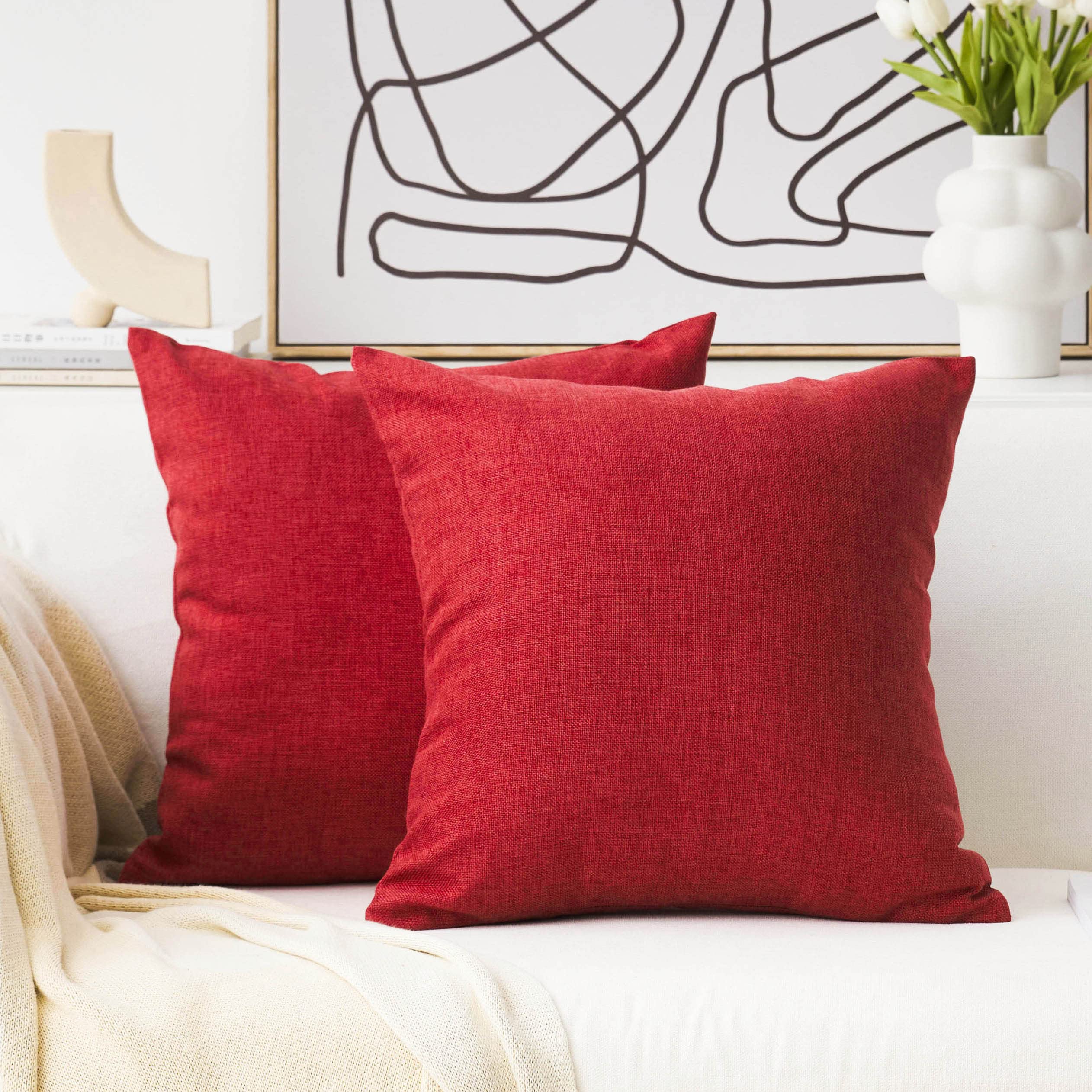 Home Brilliant Red Linen Throw Pillow Covers 18X18 Textured Blank Pillow Covers For Diy Soft Cushion Case Cover Sham For Sofa, 1