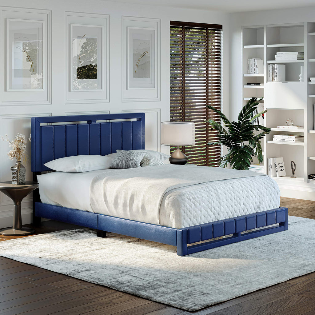 Boyd Sleep Beaumont Upholstered Platform Bed with Headboard, Mattress Foundation with Strong 14 Wood Slat Supports, No Box Spring Required, Black Faux Leather, Size Queen