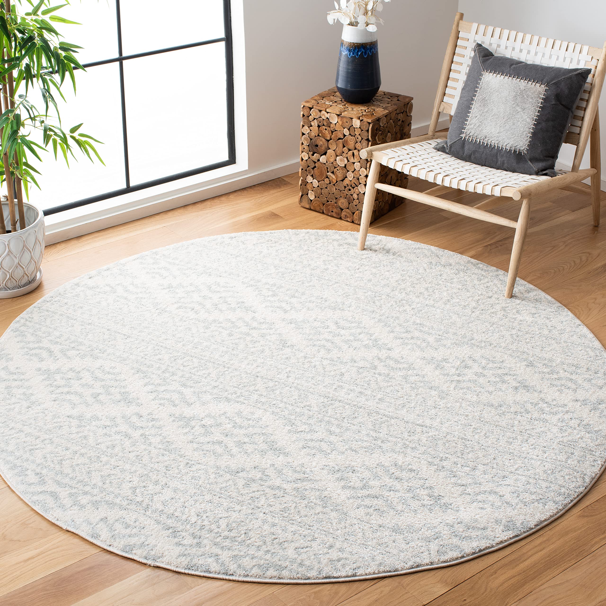 SAFAVIEH Tulum Collection 12 Round Ivory/Light Grey TUL272G Moroccan Boho Tribal Non-Shedding Area Rug