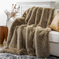 Battilo Home Luxury Tan Fluffy Faux Fur Throw Blanket, Cozy Warm Large Fur Blanket For Couch, Sofa, Chair, Bed, Plush Fuzzy Fur