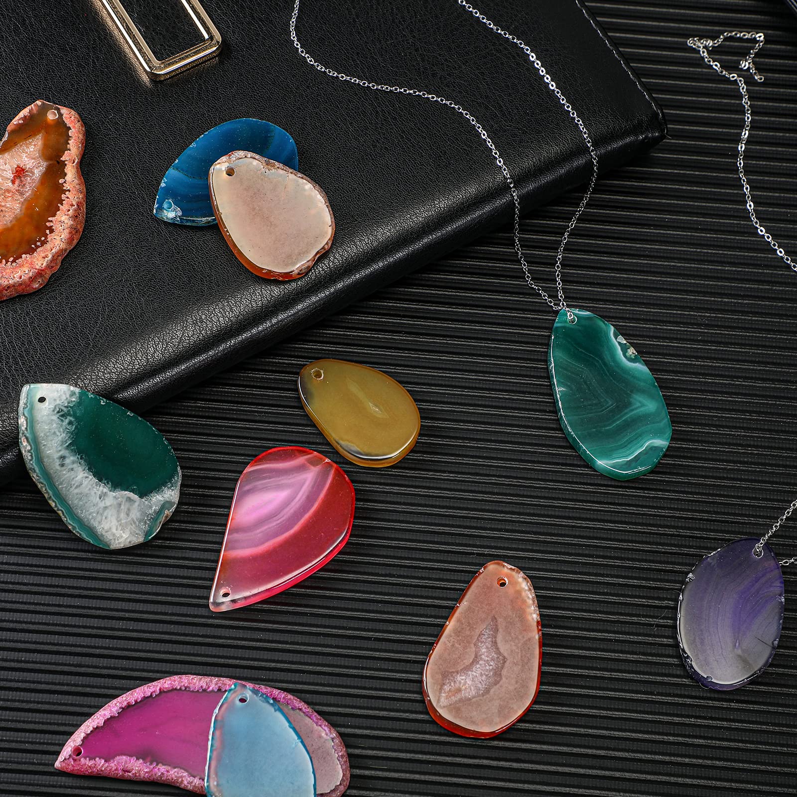 Junkin 100 Pieces Geode Agate Slice Crystals Bulk Polished Geodes Stones Agate Light Table Slices Crystals Healing Irregular Aga