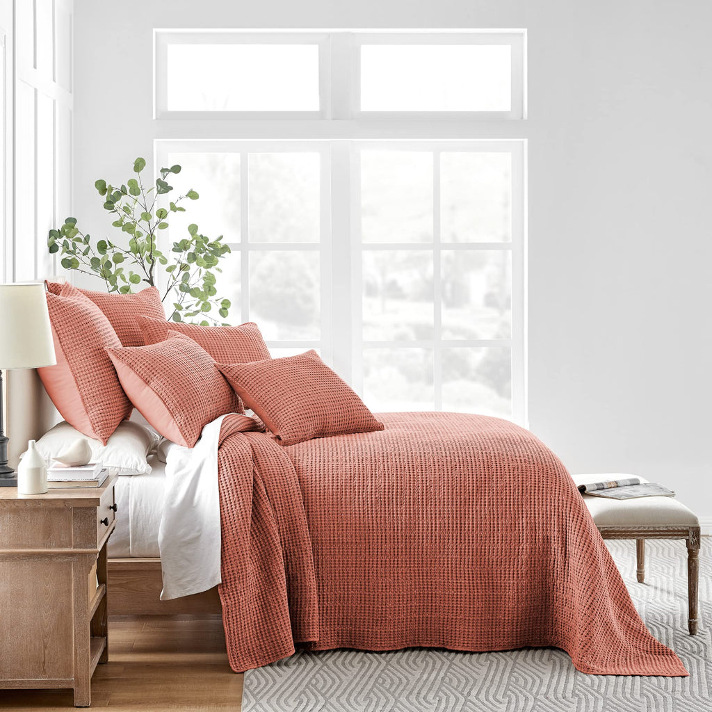 Levtex Home - Mills Waffle - Full Quilted Bedspread Set - Chambray Cotton Waffle - Bedspread Size (96X110In.), Sham Size (26 X 2