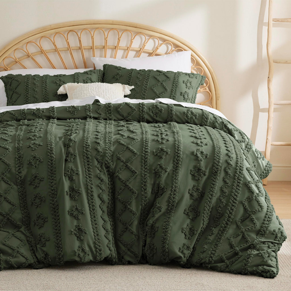 Bedsure Twin/Twin Xl Duvet Cover - Boho Duvet Cover Twin Size For All Seasons, 2 Pieces Soft Shabby Chic Embroidery Boho Bedding Duvet Cover For Gifts (Olive Green, Twin/Twin Xl, 68X90)