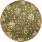 HomeRoots 5' Round Emerald Green Floral Vine Wool Indoor Area Rug